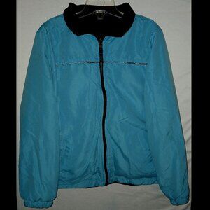 Vintage Style Kids Blue Windbreaker Jacket Reversible Brown Fleece Puffer Sz 14